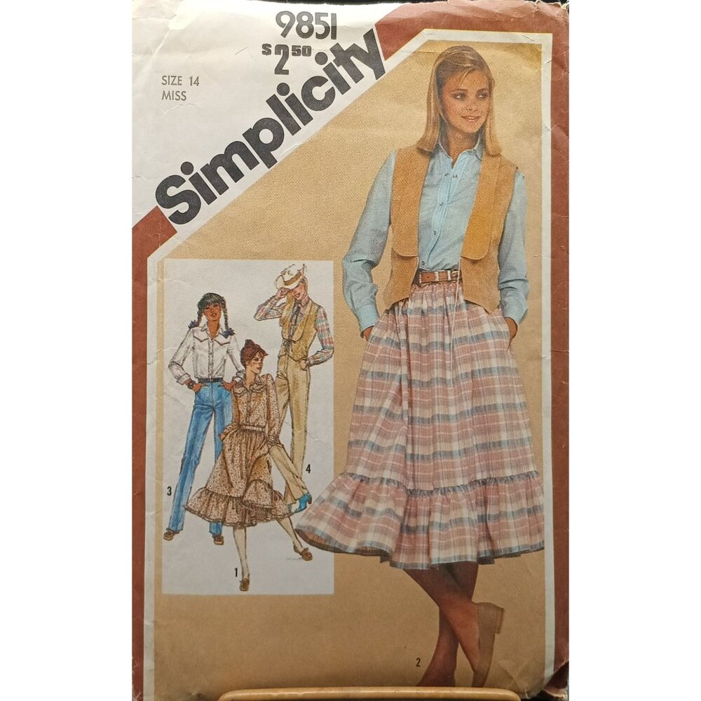 Vintage Simplicity 9851 Miss Sewing Pattern Western Country Outfit Sz 14